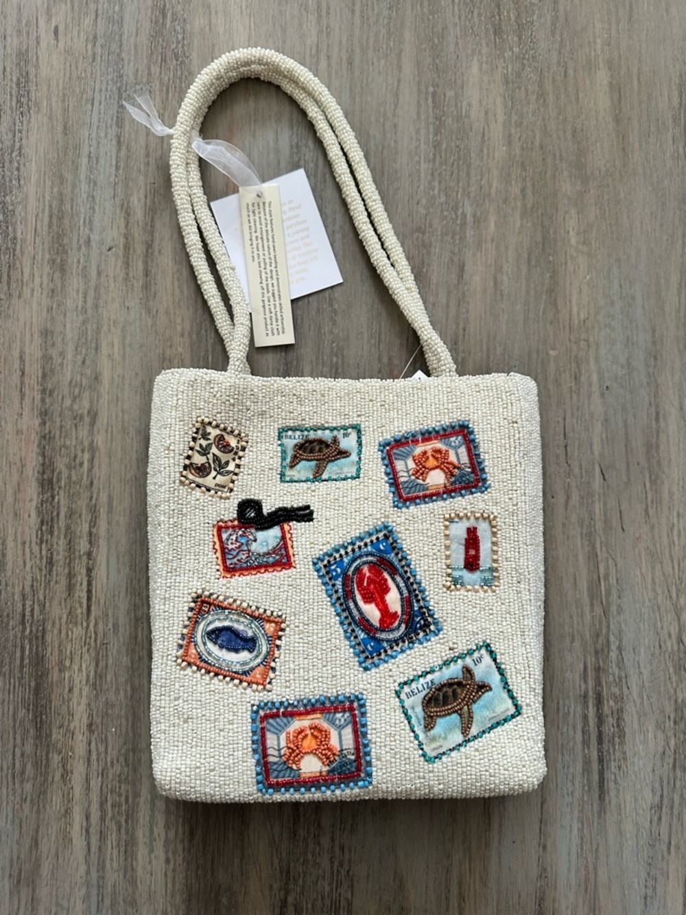 Made in India Beaded Ivory Patchwork Tote Bag
